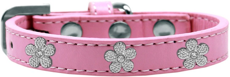 Silver Flower Widget Dog Collar Light Pink Size 18